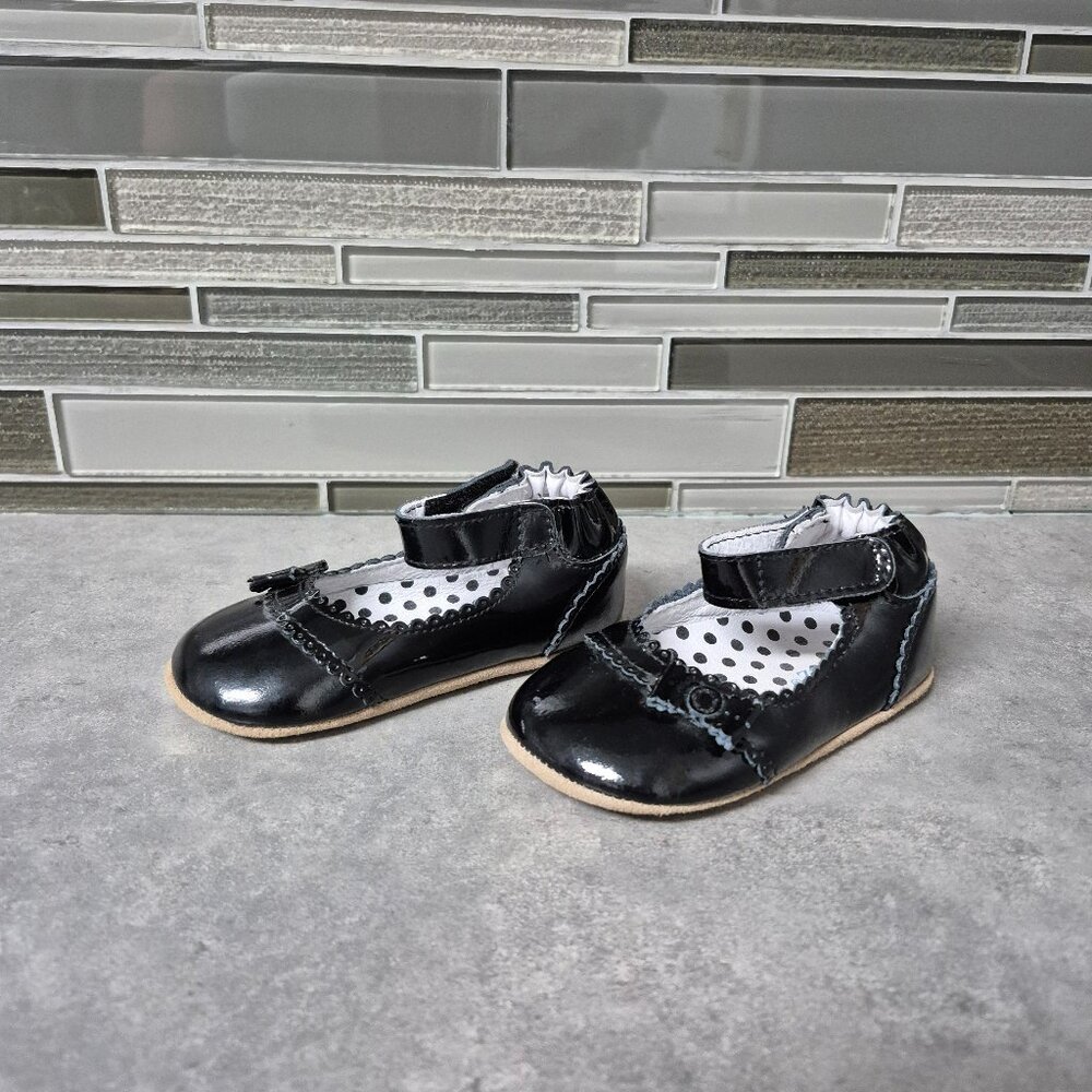 CLEARANCE Robeez Catherine Black Patent Leather Mary Jane Shoes Size US5 12-18 m